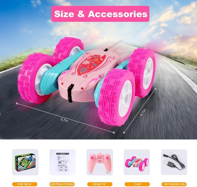FREE TO FLY Rc Stunt Cars: Double Sided 360°Flip Rotating 4WD Race Car Toy for Outdoor & Indoor for 6 7 8 9 10 11 12 Year Old Girls Boys Birthday Gift for Kids Ages 6+