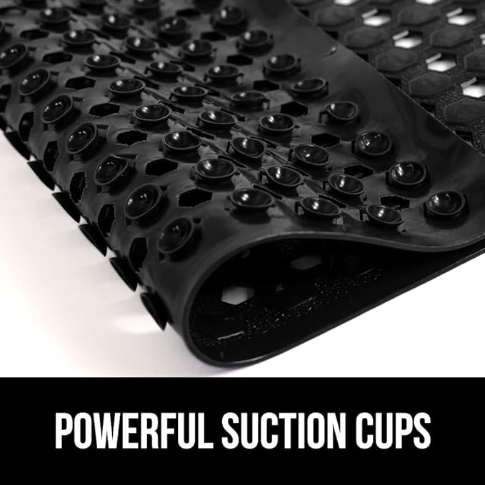 GORILLA GRIP Patented Square Shower Stall Mat, Small Bathtub Floor Mats for Stand Up Showers, Suction Cups and Drainage Holes, Machine Wash, Soft on Feet, Bathroom Accessories 21x21 Inch, Black Opaque