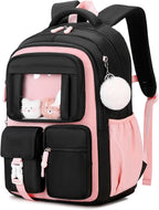 Kids Backpack for Girls School Bags for Middle School Students Book Bag for Elementary Primary Kawaii Ita Backpack, Black and Pink