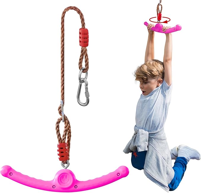 Ninja-Twister 360° Spin Handle: Slackline Swing Attachment for Kids - Activate Ninja Powers with Twist-Spin Flips! (Rose Red- Backyard/Playground Hang Toy)