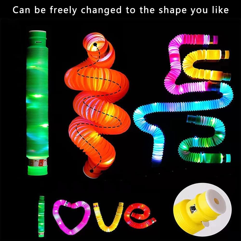 LED Light Up Pop Tubes Glow Sticks, Fidget Sensory Toys, Glow in The Dark Christmas Party Supplies Goodie Bag Stuffers for Boys Girls Birthday Party Carnival Return Gifts (50pcs)