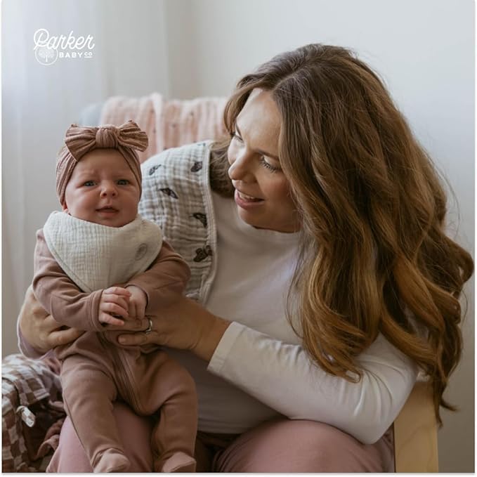 Parker Baby Muslin Bandana Drool Bibs | 100% Soft Muslin Cotton, Absorbent & Adjustable | Stylish Teething & Drooling Bibs