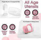 Baby Led Weaning Supplies, 17 Piece BPA-Free Silicone Feeding Set, Eating Essentials Baby Utensils with Suction Plate and Bowl, Pocket Bib, Sippy Cup with Lid, for 6+ Months, Pink