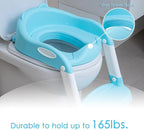Potty Training Toilet Chair Seat with Step Stool Ladder for Kids and Toddler Boys Girls - Foldable Height Adjustable Children Toilet Training Seat with Safe Handles & Anti-Slip Pads, Blue-White