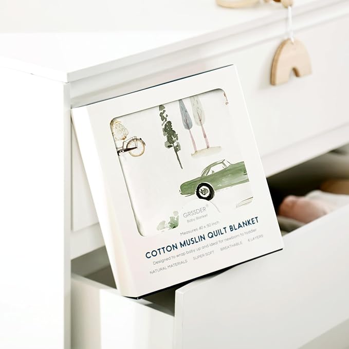 GRSSDER Cotton Muslin Quilt Blanket - Silky Soft and Breathable Baby Blanket Quilt, Oversized Muslin Blankets for Newborns, Toddlers & Kids, 6 Layers Reversible Design for All Seasons, 47" x 47"