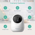 Babysense FullPeek 3MP Video Baby Monitor, WiFi Security Camera with Auto Tracking, Intelligent Motion & Sound Detection, Night Vision, Private Hidden Lens Mode, Supports SD Card