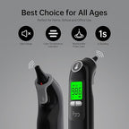 Ear Thermometer, Highly Accurate Ear Thermometer for Kids, Adults and Babies, 30 Memory Recall, 1s Result and 3-Color Fever Alert, with 24 Disposable Probe Covers, Black