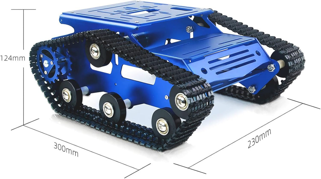Tank Car Chassis with Motor, Shock Absorbing Robot Chassis Full-Metal Robotic Moving Platform Track Chassis for RaspberryPi Arduino DIY Maker Smart Robot Car Chassis Kit (Blue, With Encoder motor)