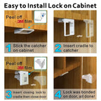 Upgraded (20locks+4keys) Adhesive Magnetic Child Safety Locks for Cabinets and Drawers, One Minute Fast, Easy and No Drill Installation