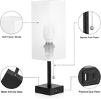 Bedside Table Lamps Set of 2 - Small White Bedroom Lamps with 3 Color Temperatures (3000K/5000K/4000K), Square Nightstand Lamp with USB C + A Charging Ports, Pull Chain Night Light