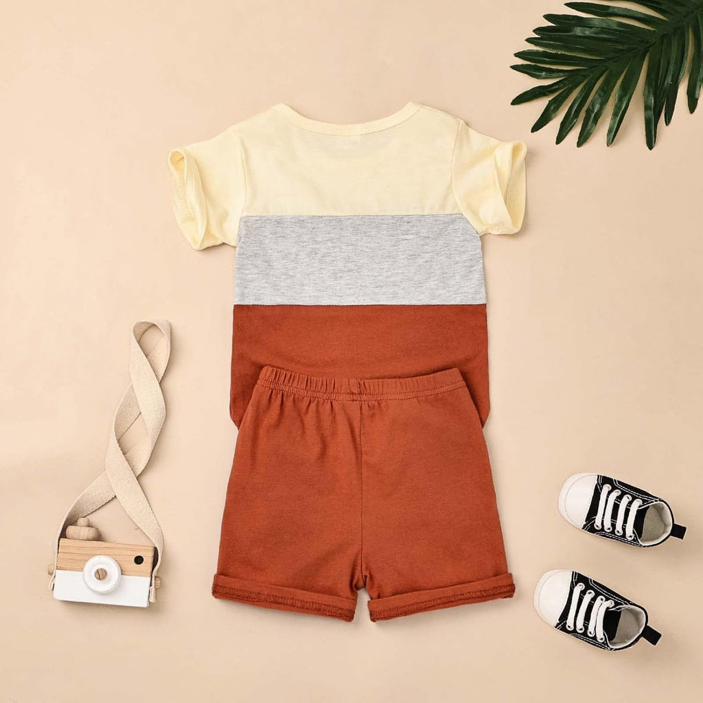 Baby Boy Clothes Toddler Boy Summer Outfits Short Sleeve Patchwork Top T-shirt & Pocket Pant Set 2 Piece 12 Months-4T