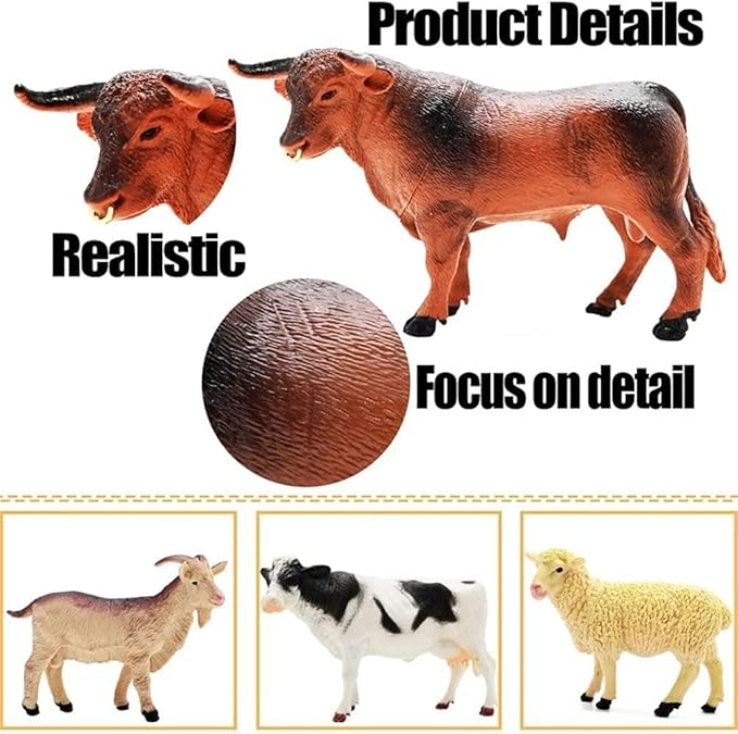 BOLZRA Farm Animal Figurines, Realistic Plastic Animals Toys with Fences Building Blocks, Farm Figures Playset Educational Birthday Gift for Kids & Toddlers, 53 PCS