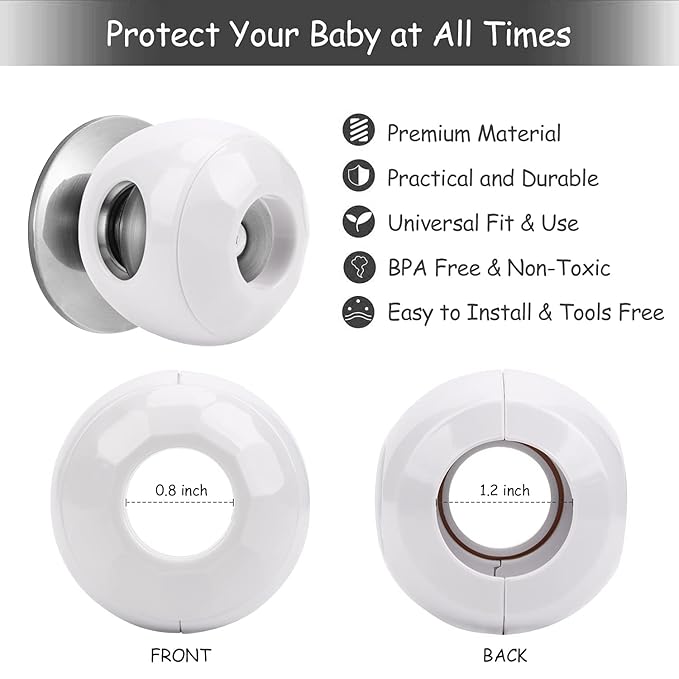Baby Safety Door Knob Covers 6 Pack Baby Safety Door Handle Protector Child Proof Door Knobs Door Safety for Kids Universal Fit Easy Grip Lockable Design One Hand Operation for Parents No Tools Needed