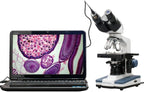AmScope B120 Series Student & Professional LED Binocular Compound Microscope - 40X-2500X Magnification - Includes 0.3MP USB 2.0 Camera & Siedentopf Head