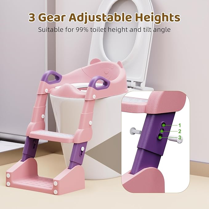 Potty Training Seat, 3-in-1 Toddler Toilet Seat with Step Stool Ladder, Splash Guard Anti-Slip Pad, Foldable Potty Chair with Soft Cushion for Toddler Kids Boys Girls