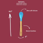Avanchy Bamboo & Silicone Infant Training Spoons, BPA Free - Soft Tip, Easy on Gums, First Stage Feeding Utensils for Baby-Led Weaning, Self-Feeding, Blue