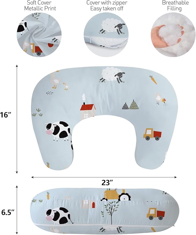Little Grape Land New Nursing Pillow for Breastfeeding, Larger Breast Feeding Pillow and Positioner with Removable Cover for More Support, Tummy Time and Bottle Feeding Support Pillow, Blue Ranch