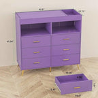 Dresser for Bedroom with 6 Drawers, Multi-Functional Nursery Dresser with LED Lights & Charging Station,Baby Changing Table Table with Diaper Changing Station