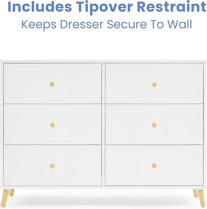 Delta Children Essex 6 Drawer Dresser, Bianca White/Natural