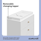 Storkcraft California 3-Drawer Chest with Removable Changing Topper (White with Driftwood) – GREENGUARD Gold Certified, Interlocking Drawer System, Pre-Installed Tracks, Easy Assembly