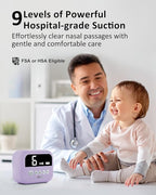 HEYVALUE Nasal Aspirator for Baby, Hospital Grade Nose Sucker with 9 Levels Suction, Night Light and Nursery Rhyme Soothing, Electric Nose Suction for Baby with Food-Grade Silicone Tips Purple