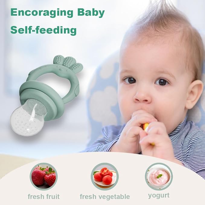 Baby Food Fruit Feeder, Breastmilk Baby Popsicle Molds, Silicone Teether Freezer Tray Food Feeder Pacifier for Teething Relief (Green)