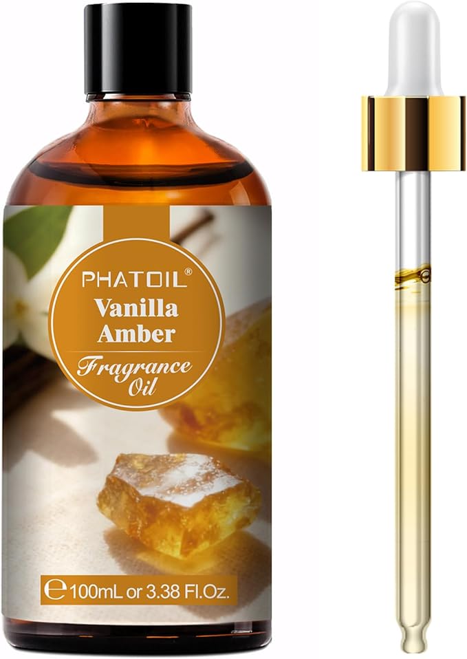 PHATOIL 3.38FL.OZ Vanilla Amber Fragrance Oils for Aromatherapy, Essential Oils for Diffusers for Home, Perfect for Diffuser, Yoga, Skin Care, DIY Candle and Soap Making - 100ml