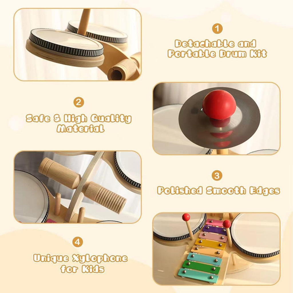 Kids Drum Set for Toddlers - 7 in 1 Montessori Kids Musical Instruments Preschool Educational Toys, Xylophone Tambourine Birthday Gifts for Boys and Girls, Drum Set for Toddlers 3-5