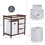 Wooden Baby Changing Table, Modern Diaper Changing Table, Infant Diaper Station Dresser with Laundry Hamper, 3 Drawer Basket- Storage Organizer for Baby Clothes, Diapers & Toys