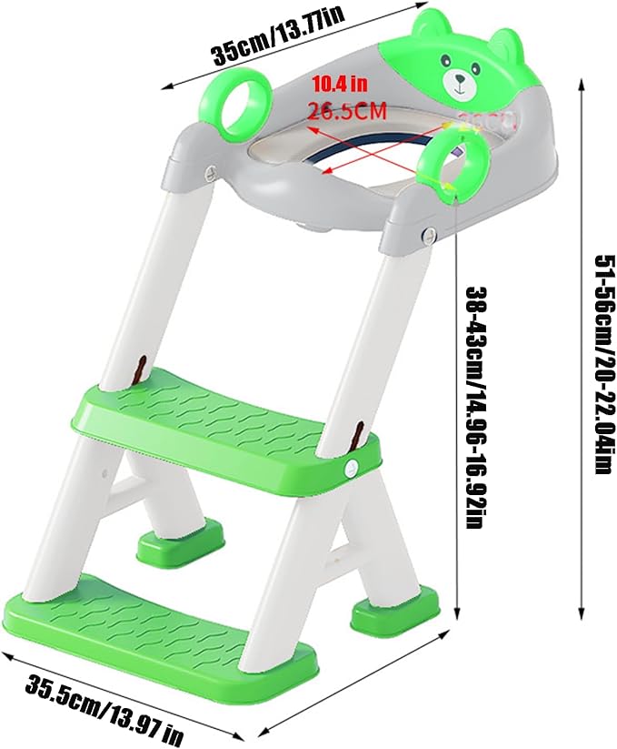 PandaEar Toilet Potty Training Seat with Step Stool Ladder, Comfortable Safe Potty Seat with Anti-Slip Pads Ladder & Bear Design for Kids Boys Toddlers -Green