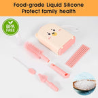 Portable Baby Bottle Brush Set - 7 in 1 Baby Bottle Cleaner Kit, Baby Travel Essential Bottle Washing Kit with Silicone Bottle Brush, Nipple Brush, Straw Brush, Drying Rack for Home and Travel (Pink)
