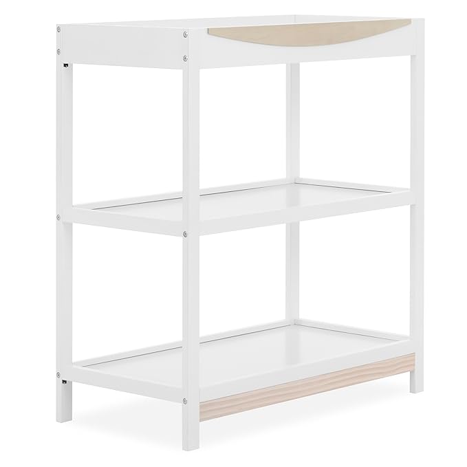 Dream On Me Emerson Baby Changing Table – Compact Modern Changing Station with 2 Open Shelves, New Zealand Pinewood, Easy-to-Clean Non-Toxic Finish, Space-Saving Nursery Storage – Vintage White Oak