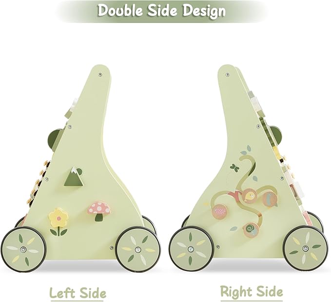 Beright Wooden Baby Walker Push and Pull Learning Activity Walker Kids’ Activity Toy Multiple Activities Center Develops Motor Skills & Stimulates Creativity(Green)