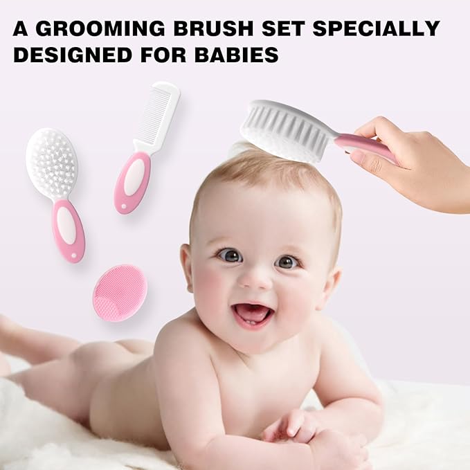 Baby Grooming Set，Baby Health Care Set Baby Brush Soft Bristles 3 Piece Baby Care Set Baby Hair Brush and Comb Set Baby Hair Brush Baby Comb Silicone Baby Cradle Cap Brush Set
