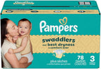 Pampers Swaddlers Diapers, Size 3 (13-26 lbs), 78 Count, Absorbent, Keeps Baby Dry and Comfortable, Skin Safe Disposable Baby Diaper (Packaging May Vary)