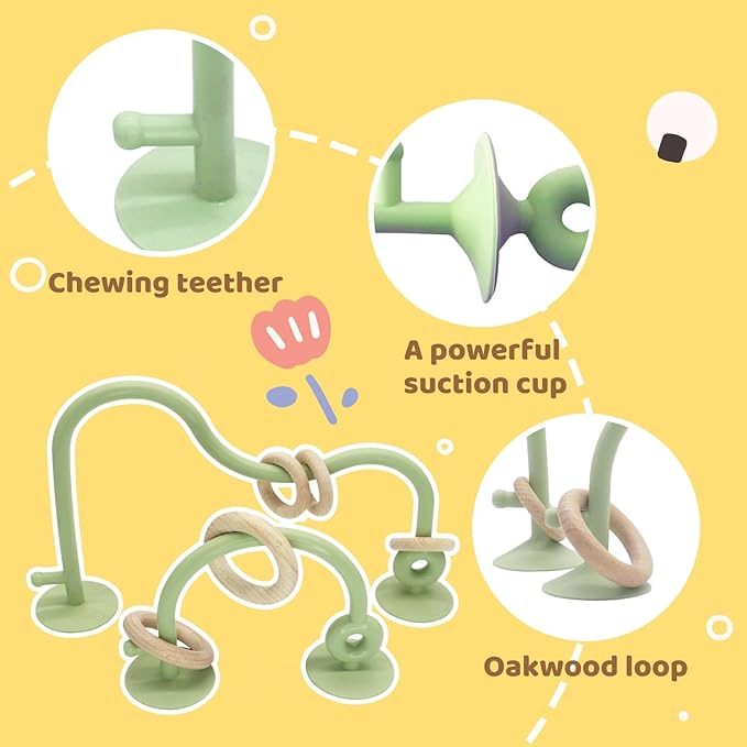 Baby High Chair Suction Toys Teething Chew - Silicone Apple Teething Relief Toys Silicone Teethers Table Toys, Food Grade Silicon for 6 12 18 Months(Green)