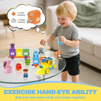 Farm Animals Train with 11 Finger Puppets, 10 Barns with Keys, Counting, Matching, Sorting Montessori Learning Toy for Toddlers 1 2 3 4 Years Old, Educational Birthday Gift for Boys Girls Kids, 36PCS