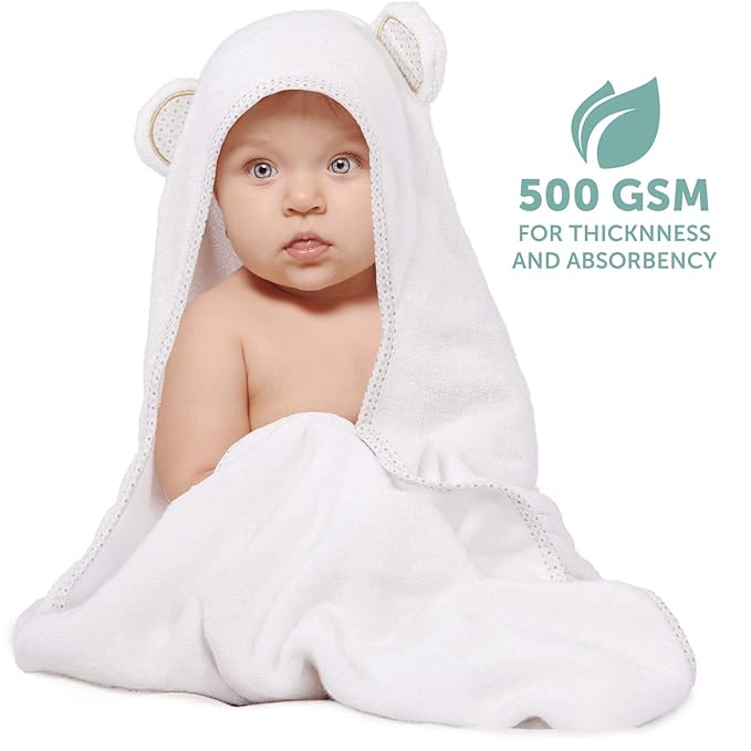 MINIBOO Hooded Baby Towels for Newborn - Super Soft Baby Bath Towels with Hood, Highly Absorbent Viscose Made from Bamboo Hooded Towel for Infant, Toddler and Kids, Baby Essentials