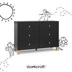 Storkcraft California 6-Drawer Double Dresser (Black with Driftwood) - GREENGUARD Gold Certified, Interlocking Drawer System, Dresser Drawer Organizer for Kids Bedroom