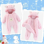 Fairy Baby Newborn Baby Winter Snowsuit Bear Thick Romper Footie Double Zip Hooded Jumpsuit Fleece Coat Infant Boy Girl 0-12M