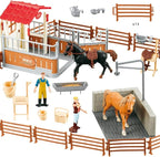 Peagrav Horse Stable Playset with Rider, Wash Area, Fence & Animal Figures - Gifts for Girls & Boys Aged 3-8
