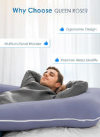 QUEEN ROSE Pregnancy Pillow, U Shaped Full Body Pillows for Sleeping Support, 55 Inch Maternity Pillow for Pregnant Women with Cooling Silky Cover, Blue