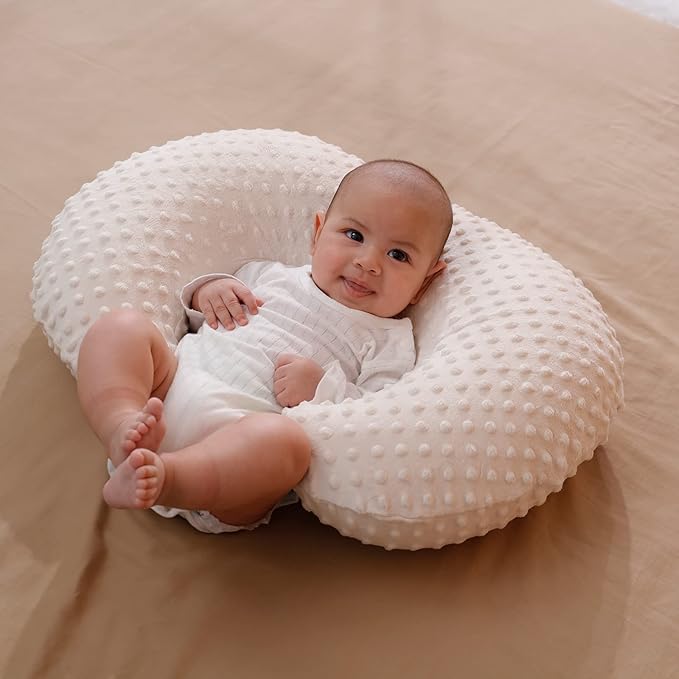 Nursing Pillow and Positioner with Cover for Breastfeeding and Bottle Feeding, Propping Baby, Tummy Time, Baby Sitting Support, Awake-Time Support (Beige, 22" x 17.7" x 5.9")