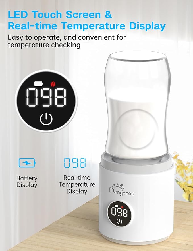 Bottle Warmer, Portable Bottle Warmer, Fast Heating Baby Bottle Warmer with 4 Adapters, Rechargeable Travel Bottle Warmer with Precise Temperature Control for Breastmilk Formula