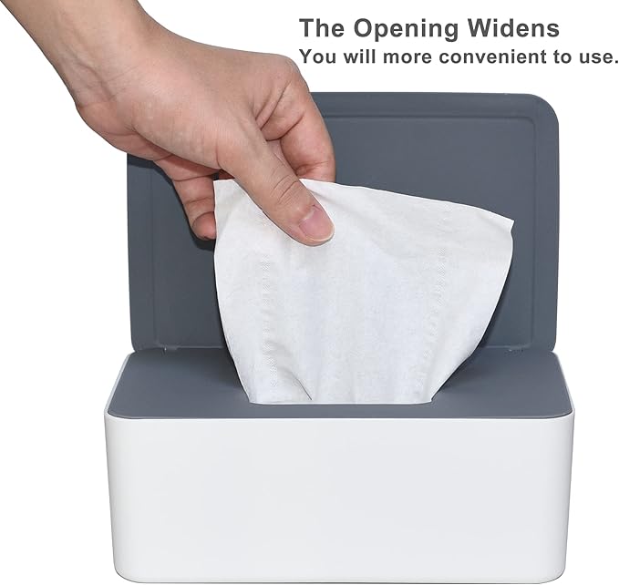 Diaper Wipes Dispenser, Tissue Storage Box Case, Wet Wipe Dispenser Holder with Lid for Home, Office, Cars (Gray-White)