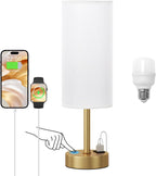 Elegant Gold Touch Table Lamp, Modern Wedding Gift for Couples, Bedside Lamps with USB-C USB-A Charging Ports, 3 Way Dimmable Small Lamp for Office, Living Room, Bathroom