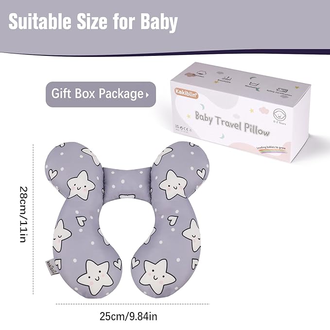 KAKIBLIN Baby Neck Pillow,Upgraded Baby Support Pillow, Head Pillow,Travel Pillow for Car Seat,Pushchair,Travel (Star)