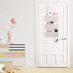 ANTIS'S HOME Over The Door Organizer Boho Bedroom Decor Nursery Storage with 3 Large Woven Pockets, Macrame Nursery Organizers and Toys Storage, Behind Door for Bathroom, Beige Back of Door Organizer