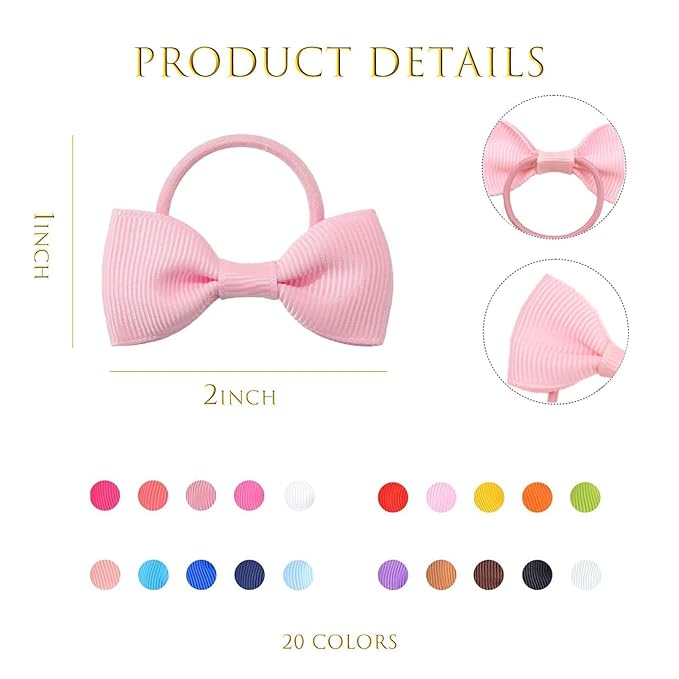 40pcs baby hair ties with Bows Elastic Ponytail Holders Small Hair Accessories for Kids Toddlers Infants. (Mixed color 1)
