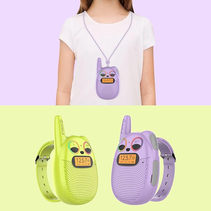 Qniglo Walkie Talkies for Kids - 2 Pack Rechargeable, Christmas & Birthday Gifts for Boys & Girls Age 3-12, Long Range Kids Walkie Talkies with FM Radios for Family Adventure Camping & Spy Games